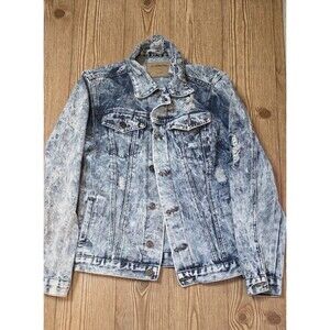 Carbon Denim Jean Jacket Mens Size Small Blue Jean Distressed Acid Wash